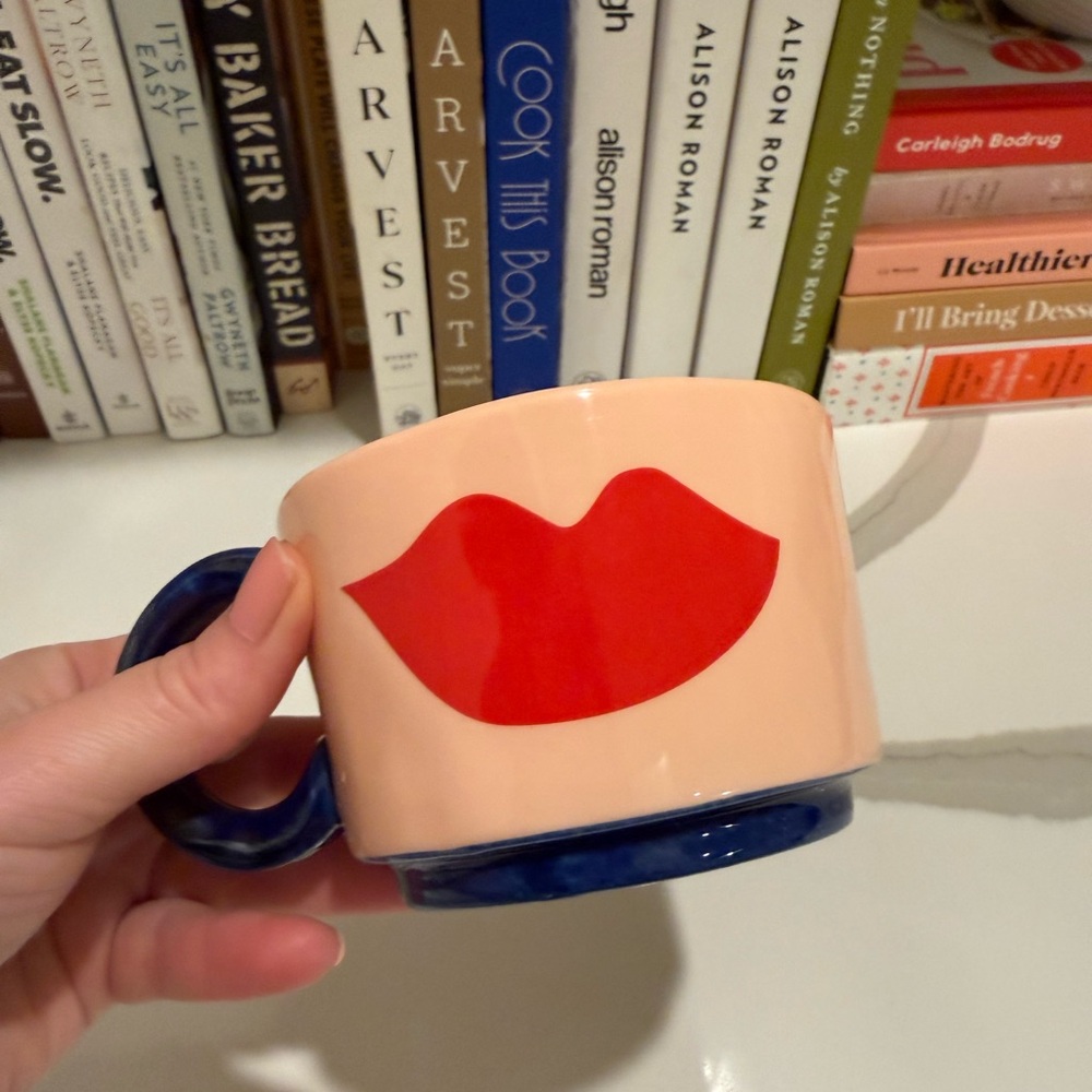 Clare V Red Lips Mug with Blue Handle